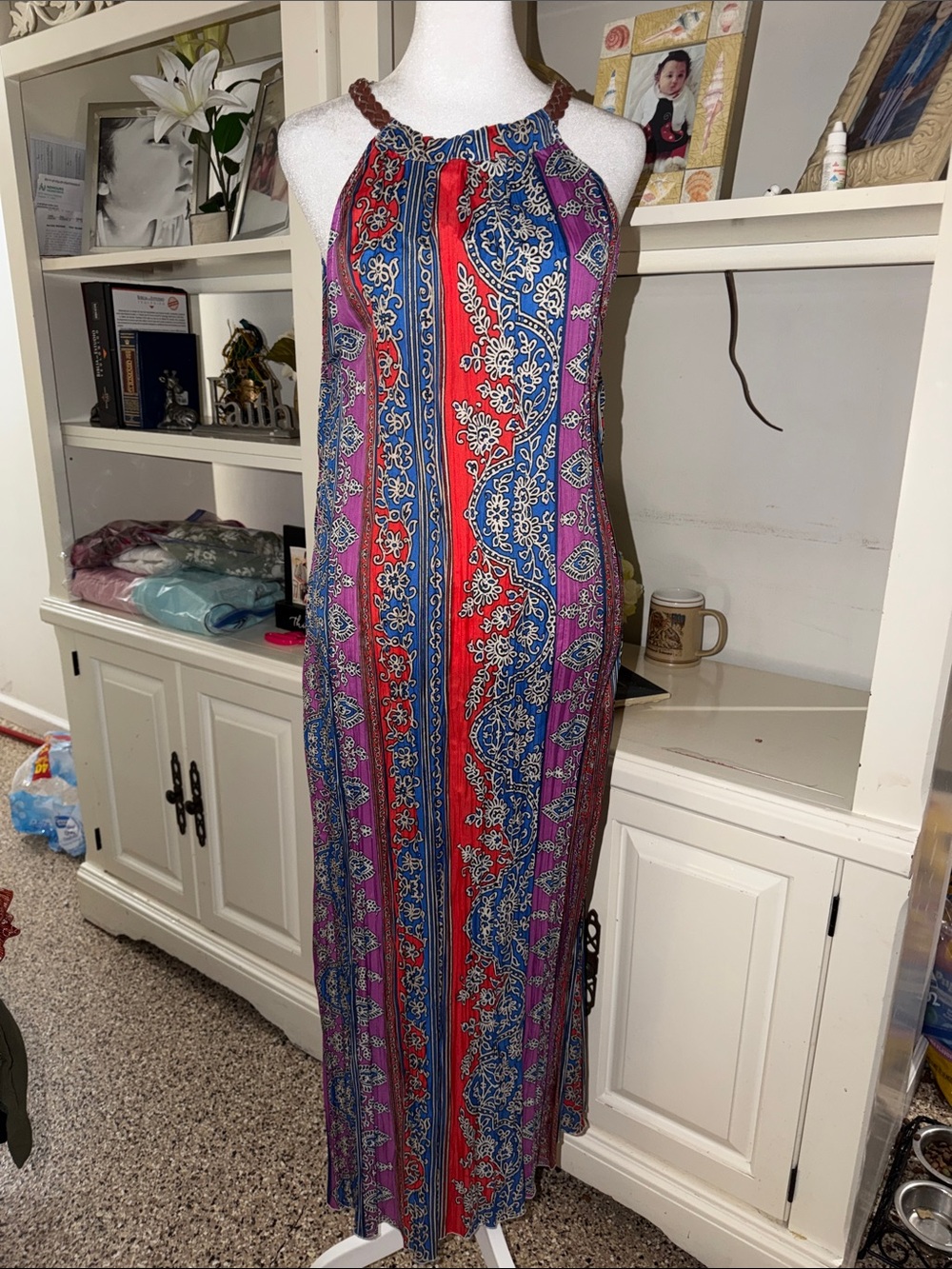 Chico's Red, Purple & Blue Halter Maxi Dress